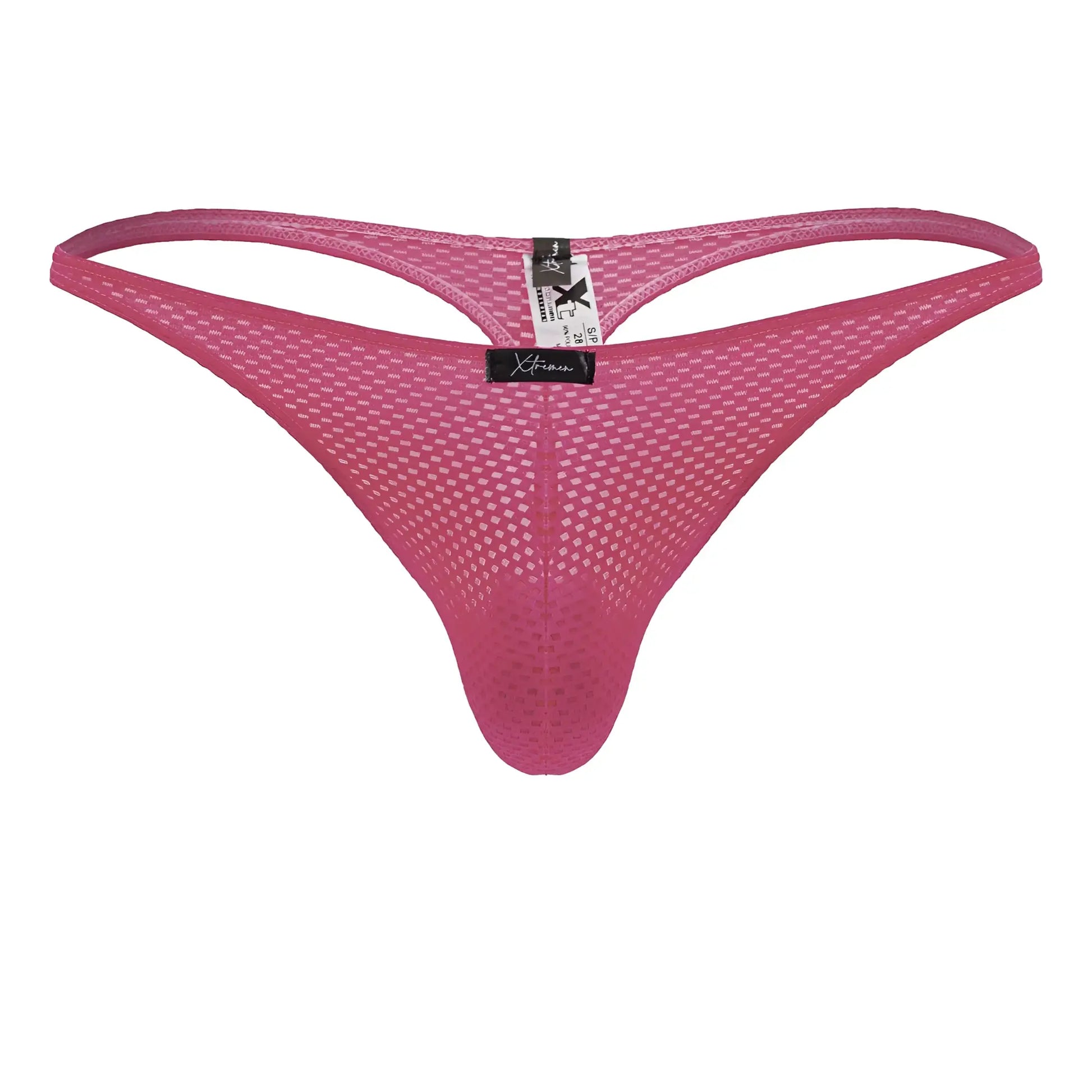 A vibrant fuchsia Xtremen 91226 microfiber thong with a supportive contoured mesh design and branded tag at the back
