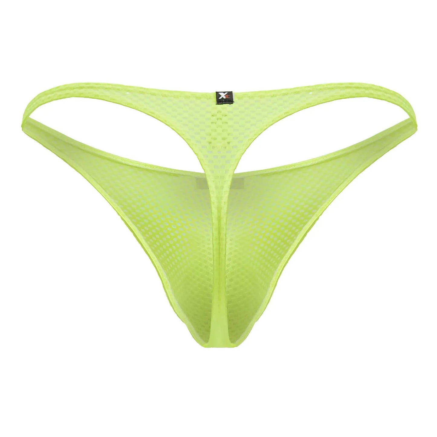 Neon green xtremen 91226 microfiber mesh thong showing the back with thin design and small black brand tag