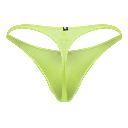 Neon green xtremen 91226 microfiber mesh thong showing the back with thin design and small black brand tag