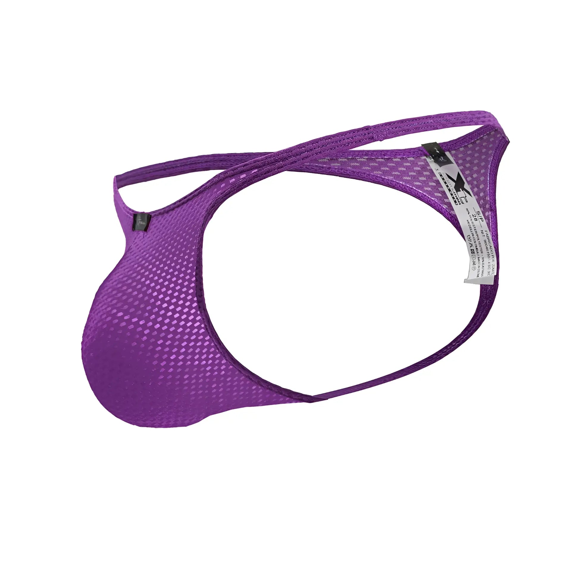 Purple xtremen 91226 microfiber thong with mesh fabric, contoured support, and reinforced edges front view