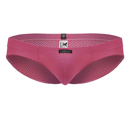 A vibrant fuchsia pink xtremen 91227 microfiber brief with a snug contoured mesh design and branded tags
