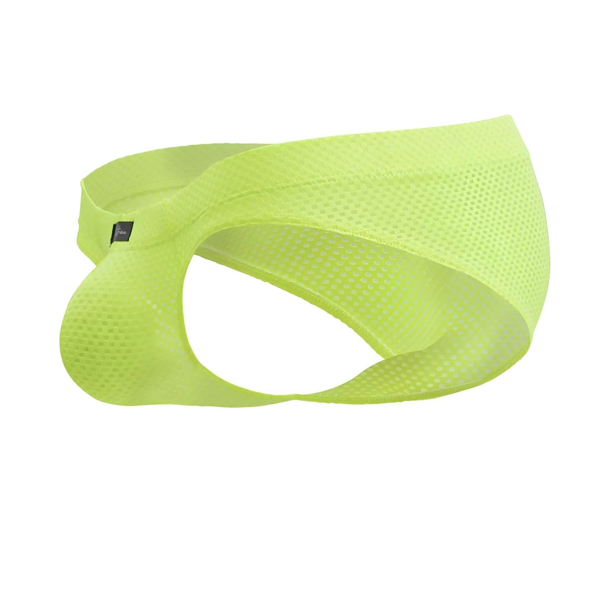 Xtremen 91227 microfiber briefs in neon green featuring a neon green mesh athletic supporter with contoured design and elastic waistband