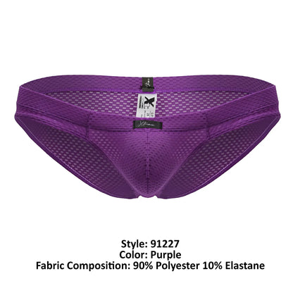 Purple xtremen 91227 microfiber briefs with breathable mesh grid pattern and elastic waistband