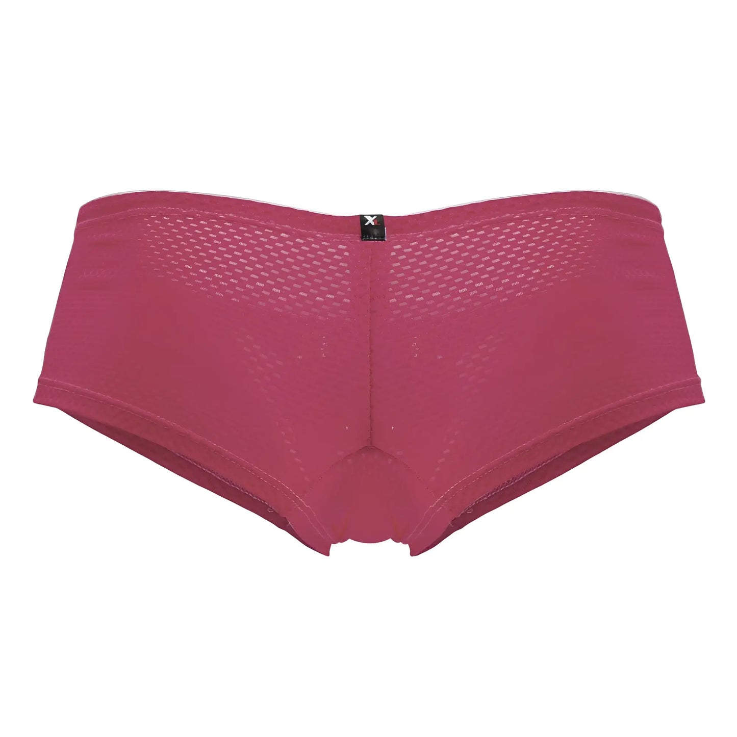 A pair of Xtremen 91228 microfiber trunks in fuchsia pink with mesh diamond texture shown from the back side