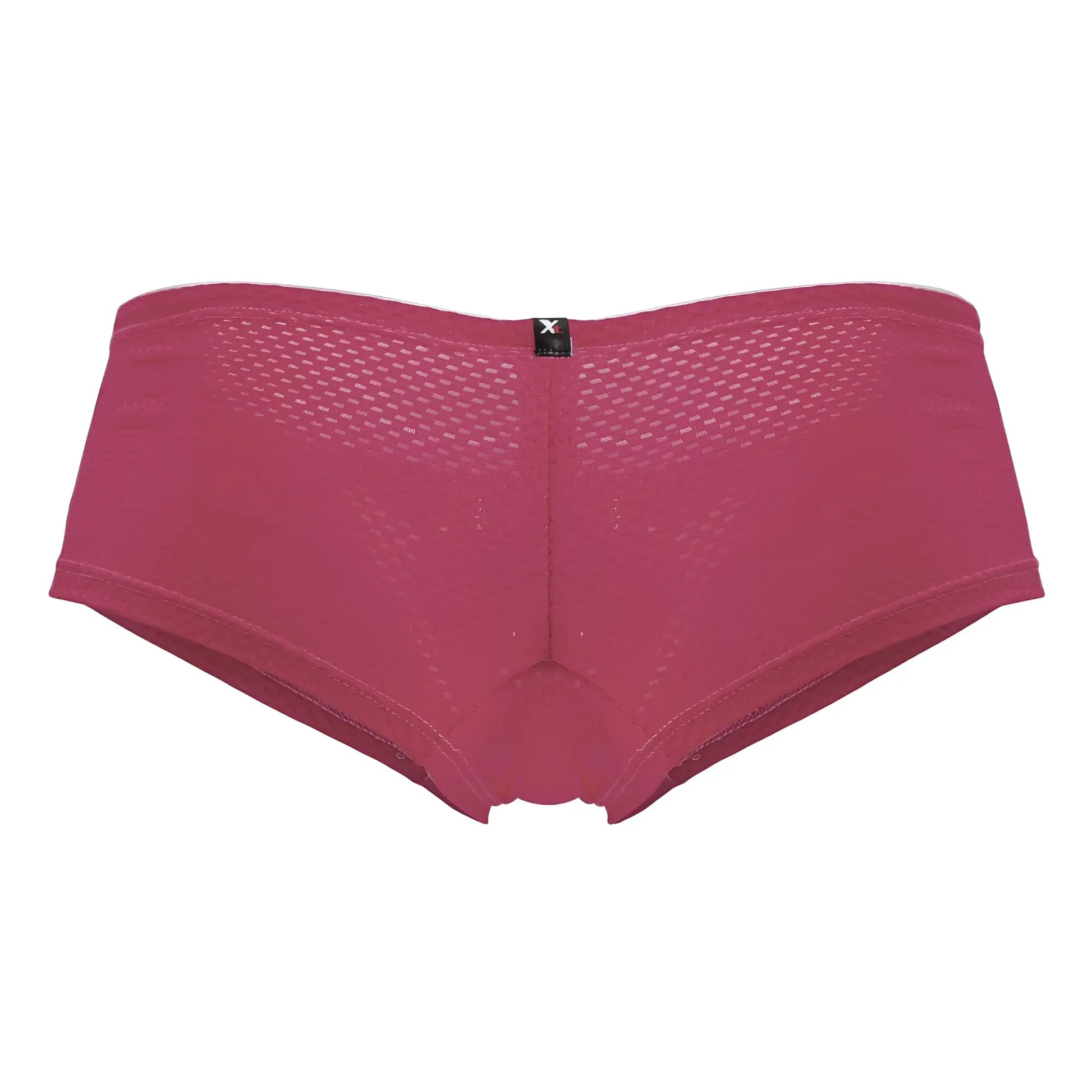 A pair of Xtremen 91228 microfiber trunks in fuchsia pink with mesh diamond texture shown from the back side