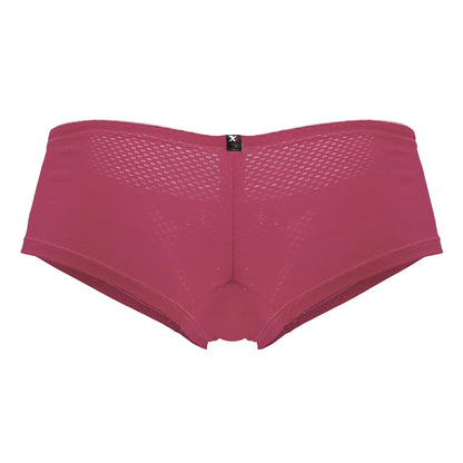 A pair of Xtremen 91228 microfiber trunks in fuchsia pink with mesh diamond texture shown from the back side