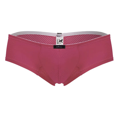 Pink mesh microfiber briefs with white waistband and black xtremen brand tag in color fuchsia