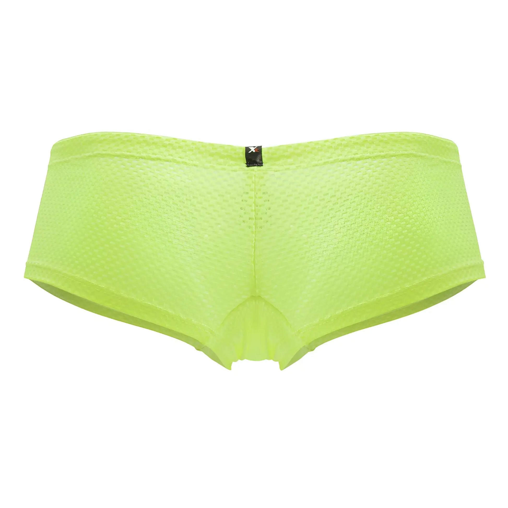 Xtremen 91228 microfiber trunks in neon green with bright lime green mesh briefs textured pattern and black waistband tag