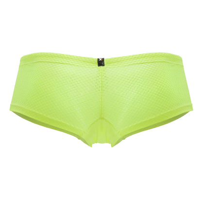 Xtremen 91228 microfiber trunks in neon green with bright lime green mesh briefs textured pattern and black waistband tag