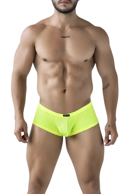 Bright neon yellow mesh briefs with sleek form-fitting design in xtremen 91228 microfiber trunks neon green color