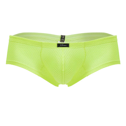 Xtremen 91228 microfiber trunks in neon green with lime green mesh briefs and a black brand tag at the waistband