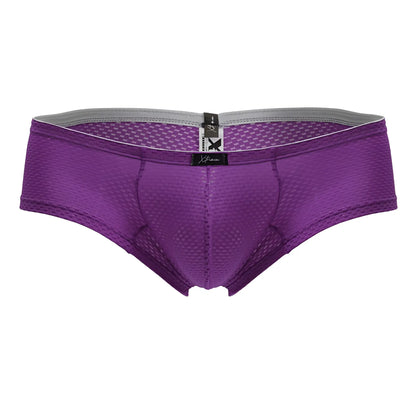 Purple xtremen 91228 microfiber mesh briefs with gray waistband and black brand tag