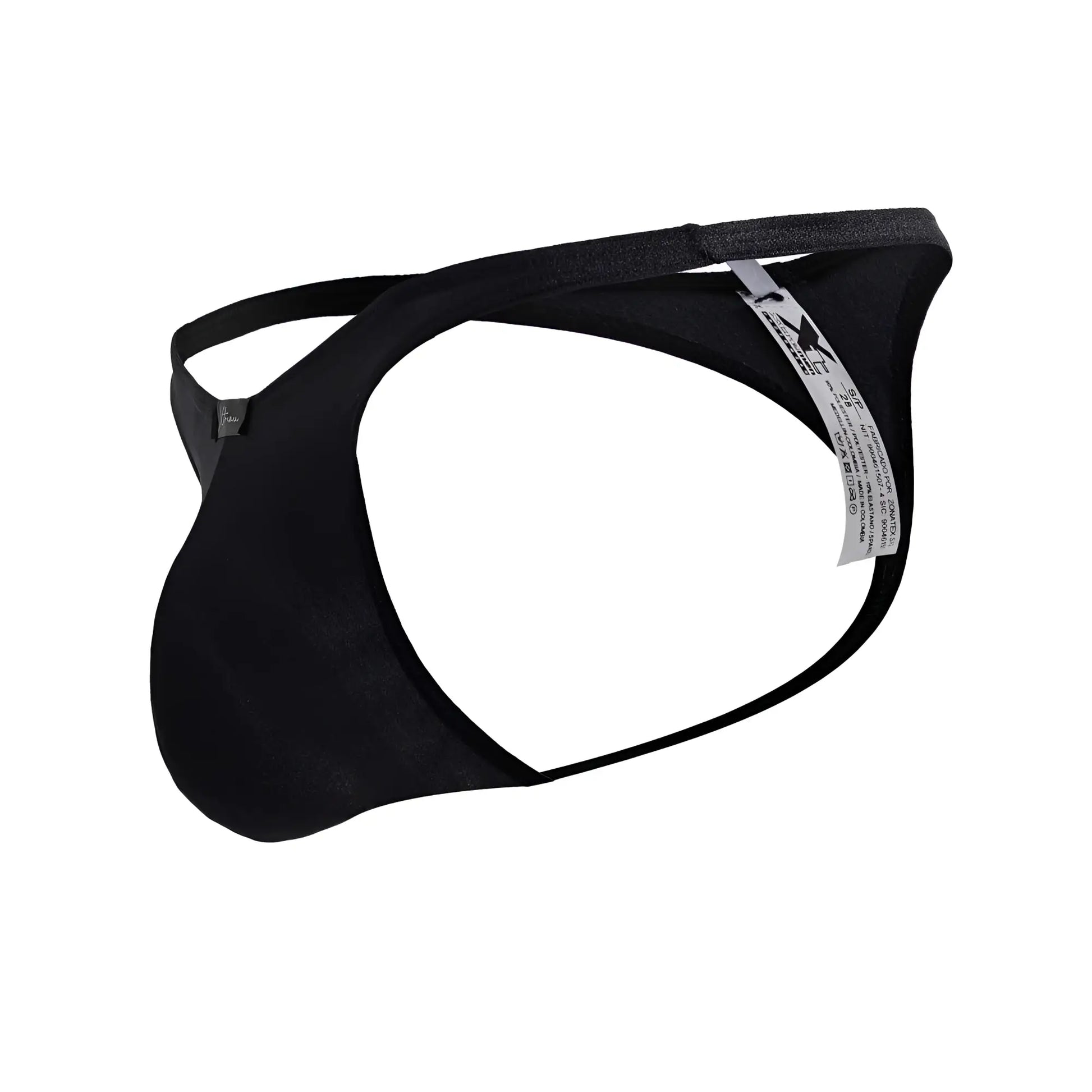 Black xtremen 91232 microfiber thong with sleek form-fitting design and thin elastic straps shown from the back