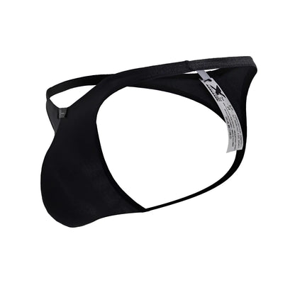 Black xtremen 91232 microfiber thong with sleek form-fitting design and thin elastic straps shown from the back