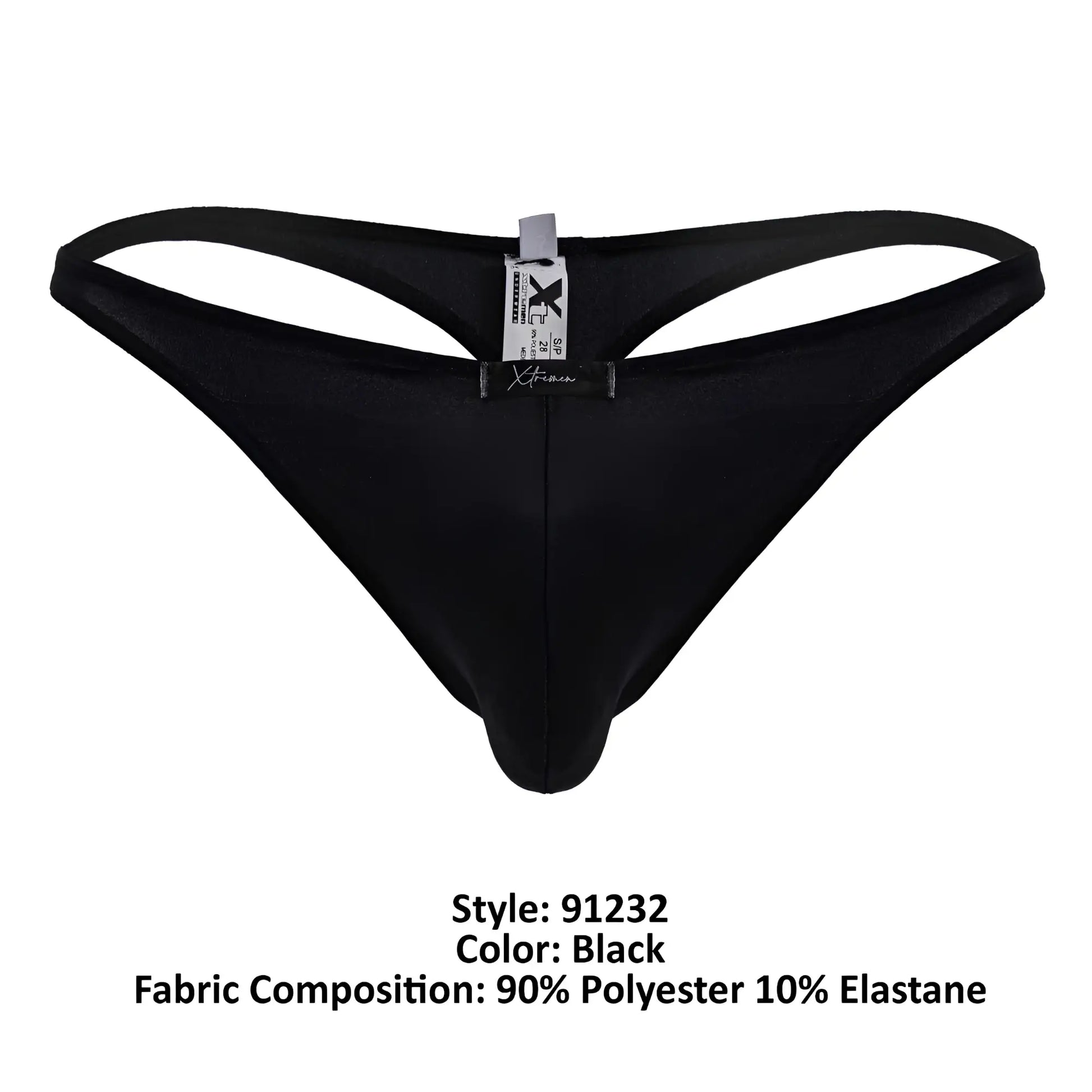 Black xtremen 91232 microfiber thong with smooth form-fitting design made of 90 polyester 10 elastane fabric