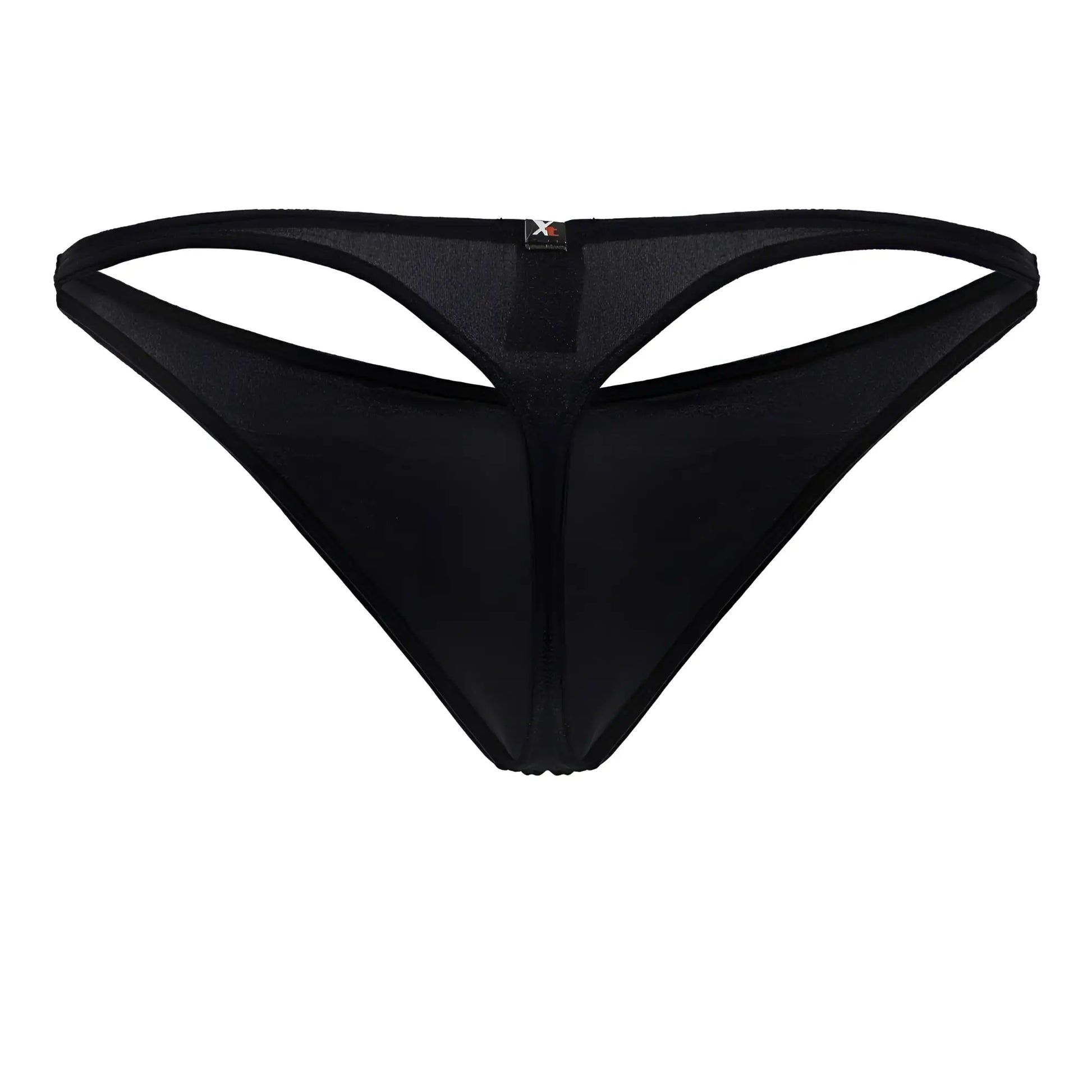 Black xtremen 91232 microfiber thong with sleek stretchy fabric and distinctive cut-out back design shown from the back