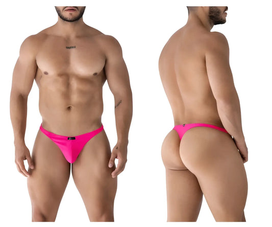 Bright pink xtremen 91232 microfiber thong made of smooth stretch fabric with a form-fitting design visible from the back