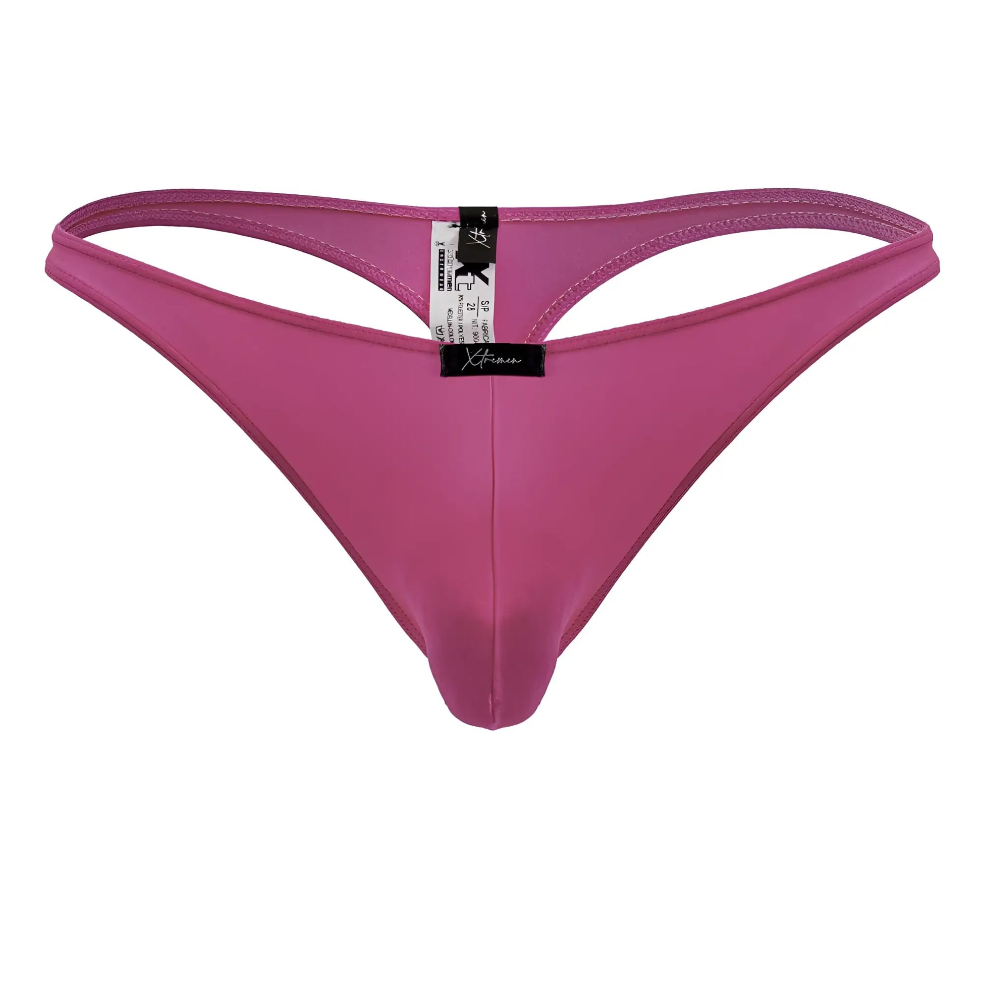 A sleek vibrant fuchsia Xtremen 91232 microfiber thong with smooth stretchy fabric and a small black brand tag at the back