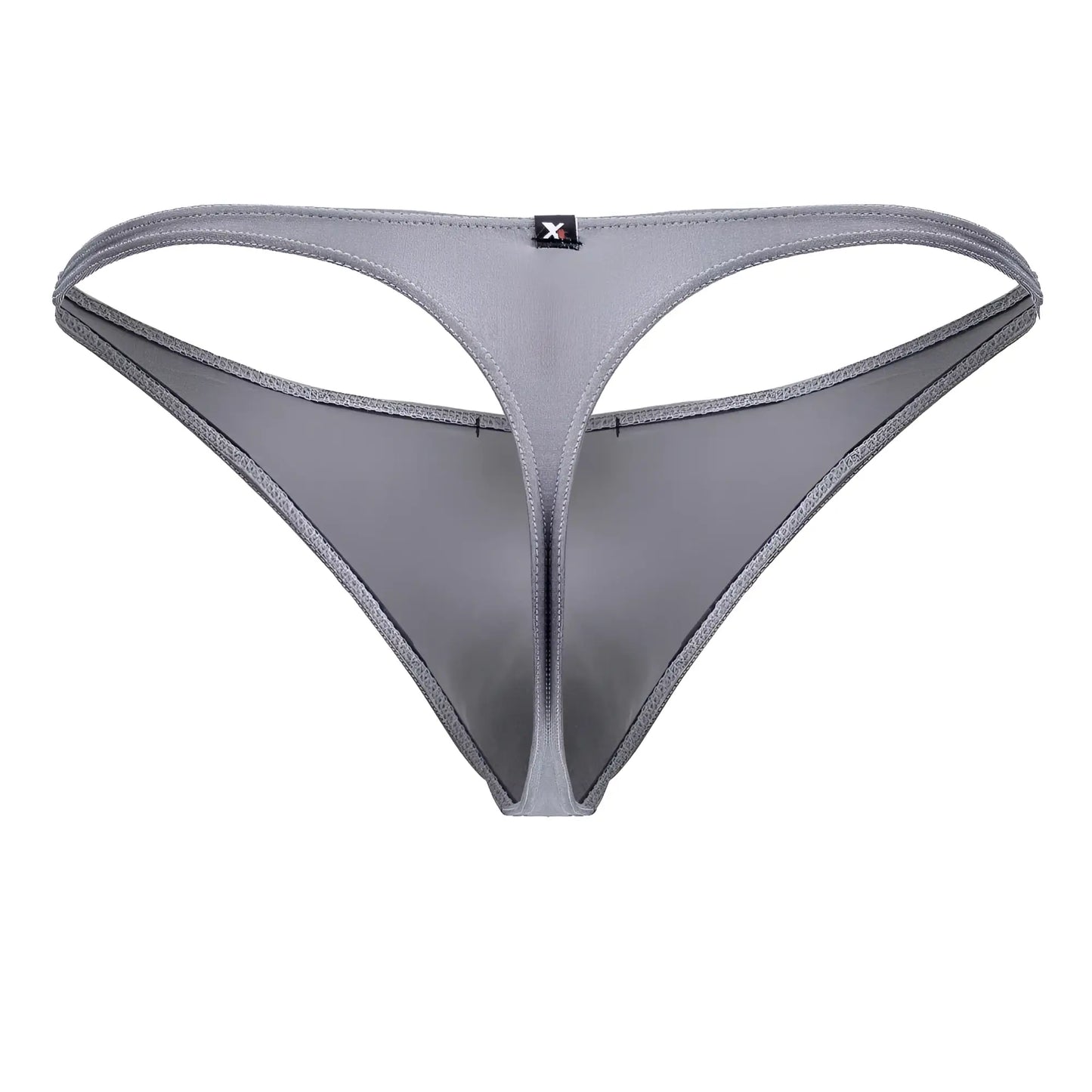 Gray xtremen 91232 microfiber thong with sleek minimalist design and smooth fabric finish shown from the back side