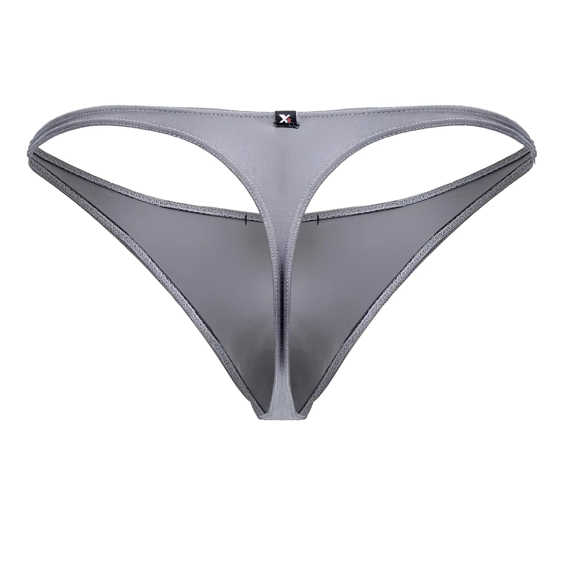 Gray xtremen 91232 microfiber thong with sleek minimalist design and smooth fabric finish shown from the back side