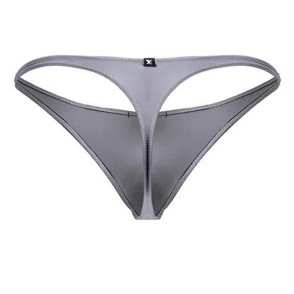 Gray xtremen 91232 microfiber thong with sleek minimalist design and smooth fabric finish shown from the back side