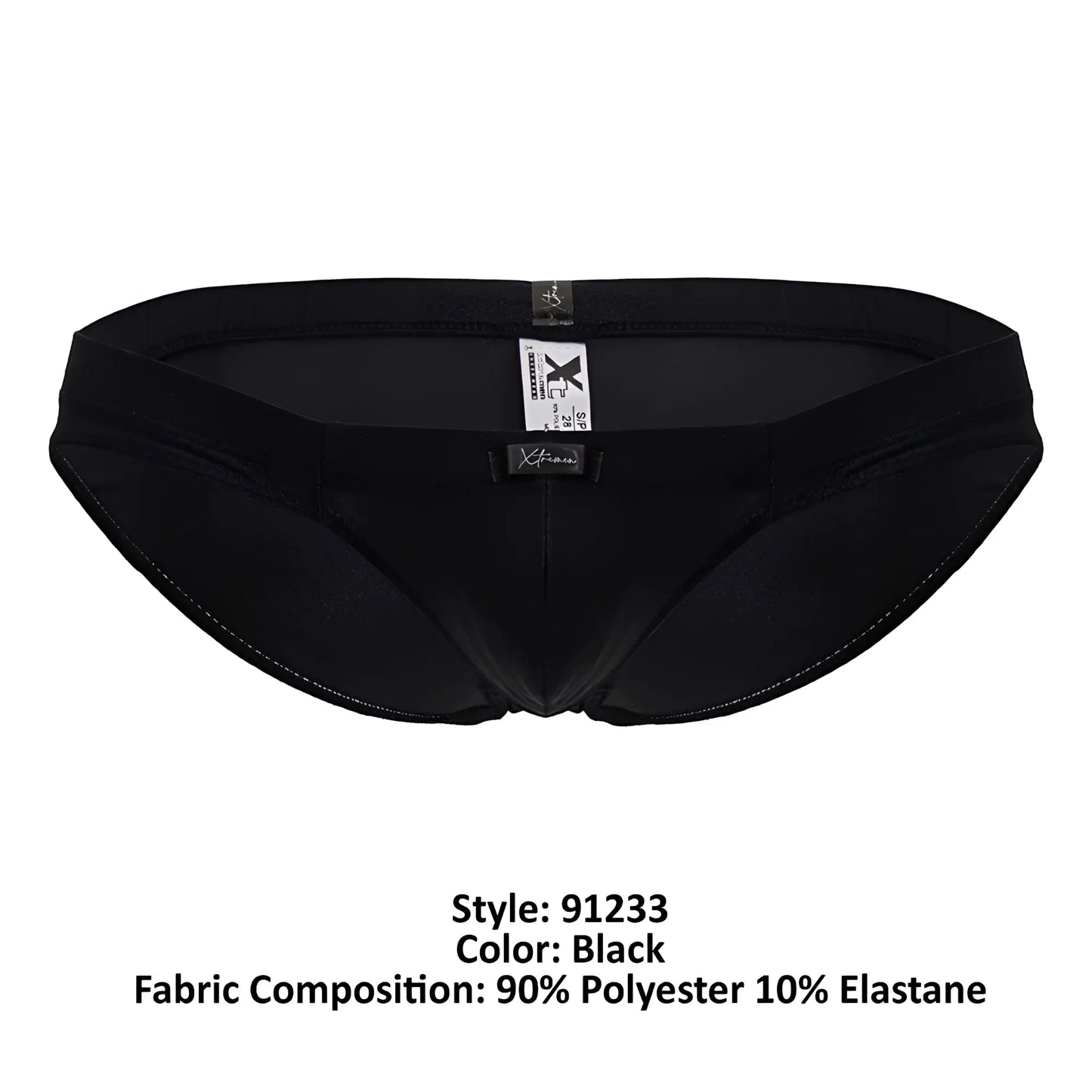 Black xtremen 91233 microfiber briefs with sleek form-fitting design made of 90 polyester and 10 elastane