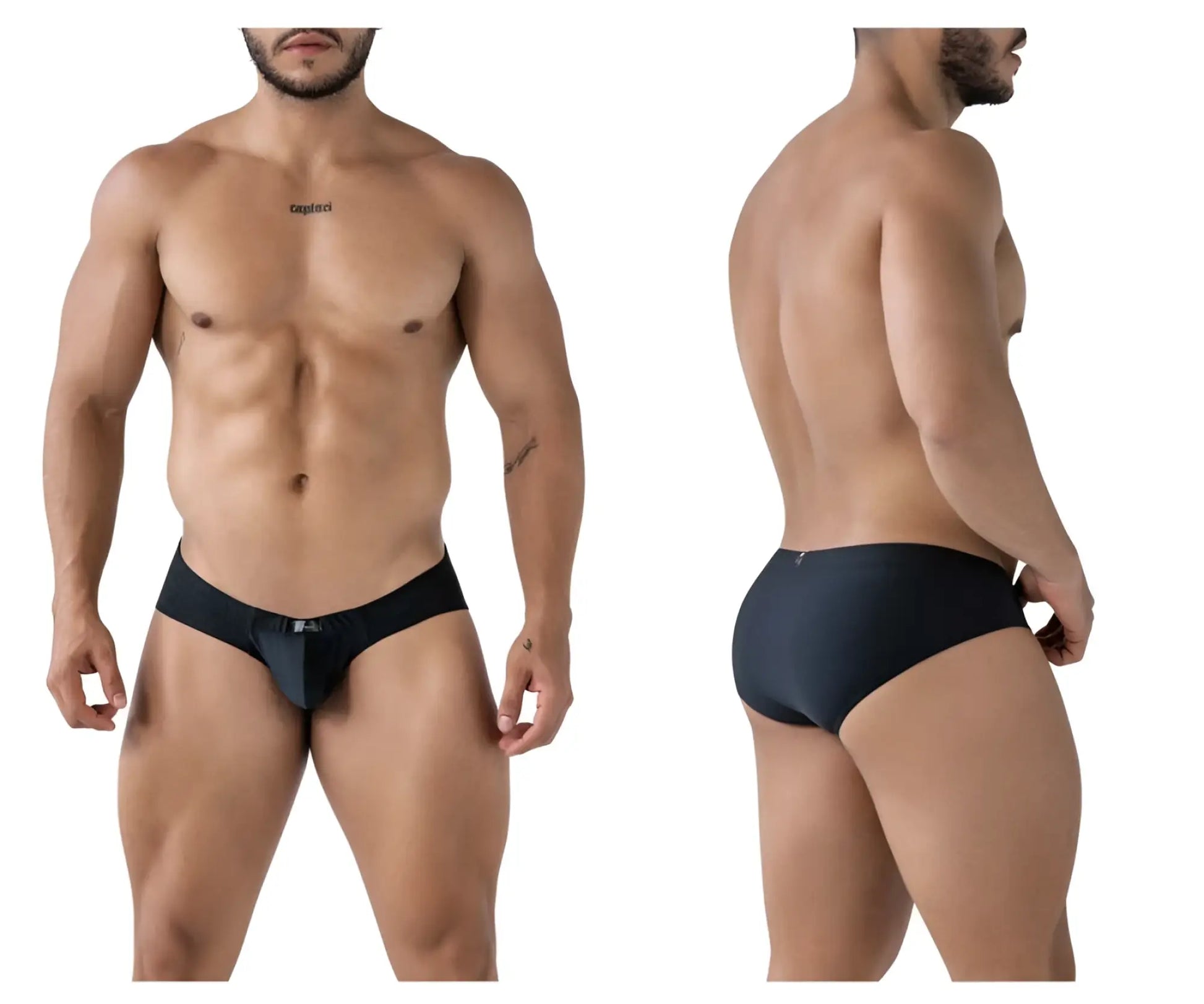 Black Xtremen 91233 microfiber briefs with sleek form-fitting design and subtle waistband branding front view