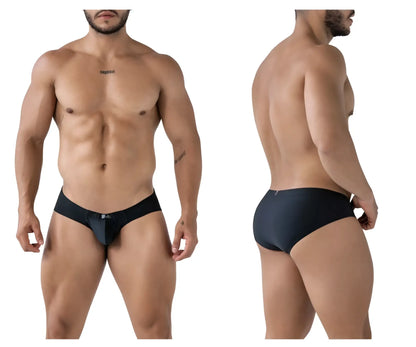 Black Xtremen 91233 microfiber briefs with sleek form-fitting design and subtle waistband branding front view