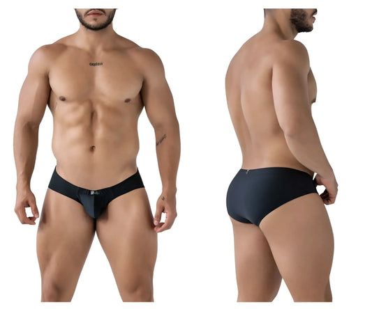 Black Xtremen 91233 microfiber briefs with sleek form-fitting design and subtle waistband branding front view