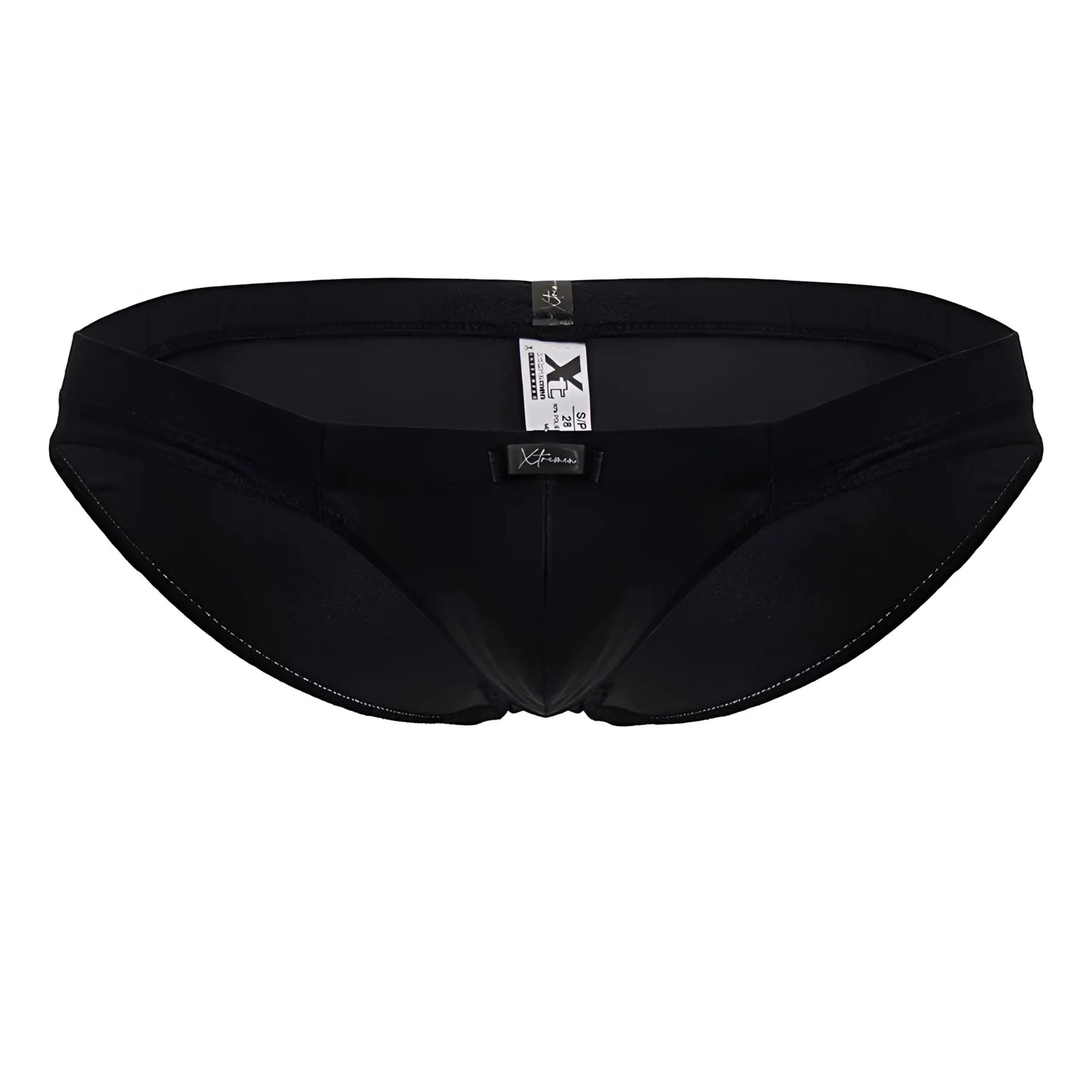 Black xtrmn 91233 microfiber briefs with a smooth form-fitting design and subtle stitching details in black