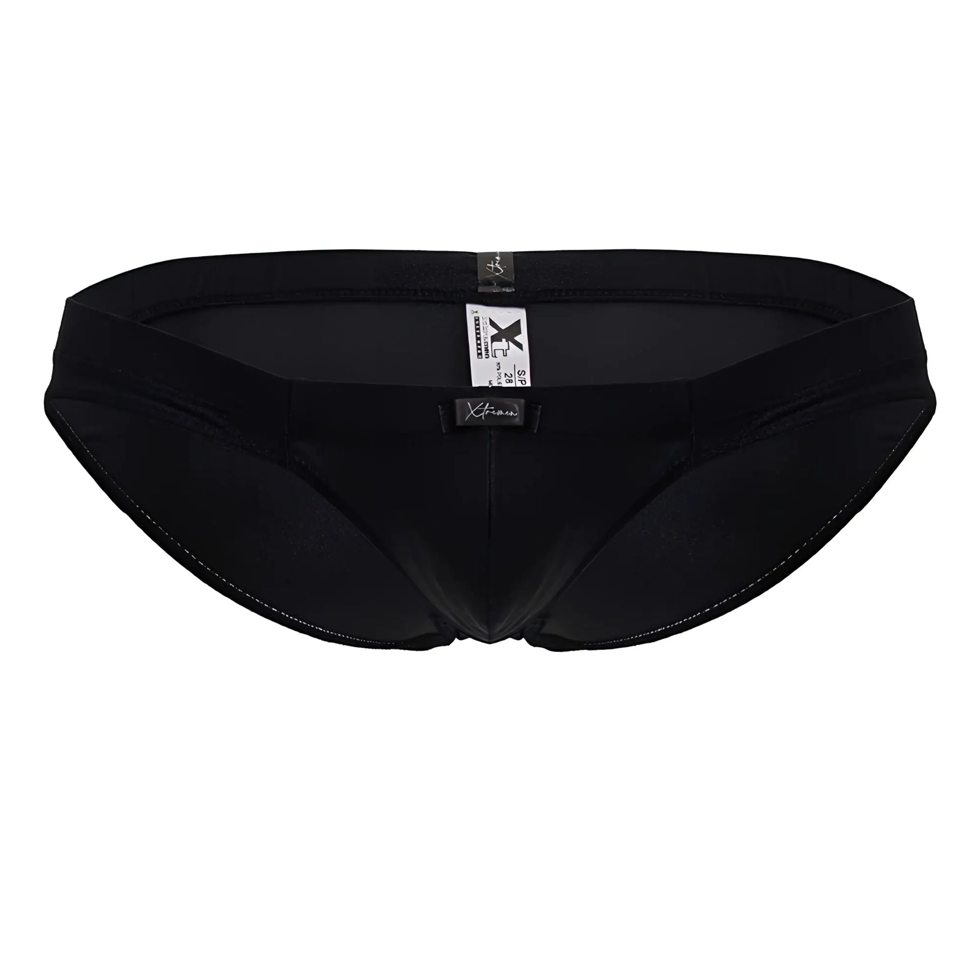 Black xtrmn 91233 microfiber briefs with a smooth form-fitting design and subtle stitching details in black