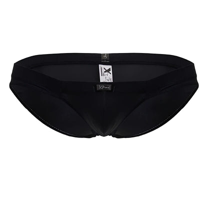 Black xtrmn 91233 microfiber briefs with a smooth form-fitting design and subtle stitching details in black