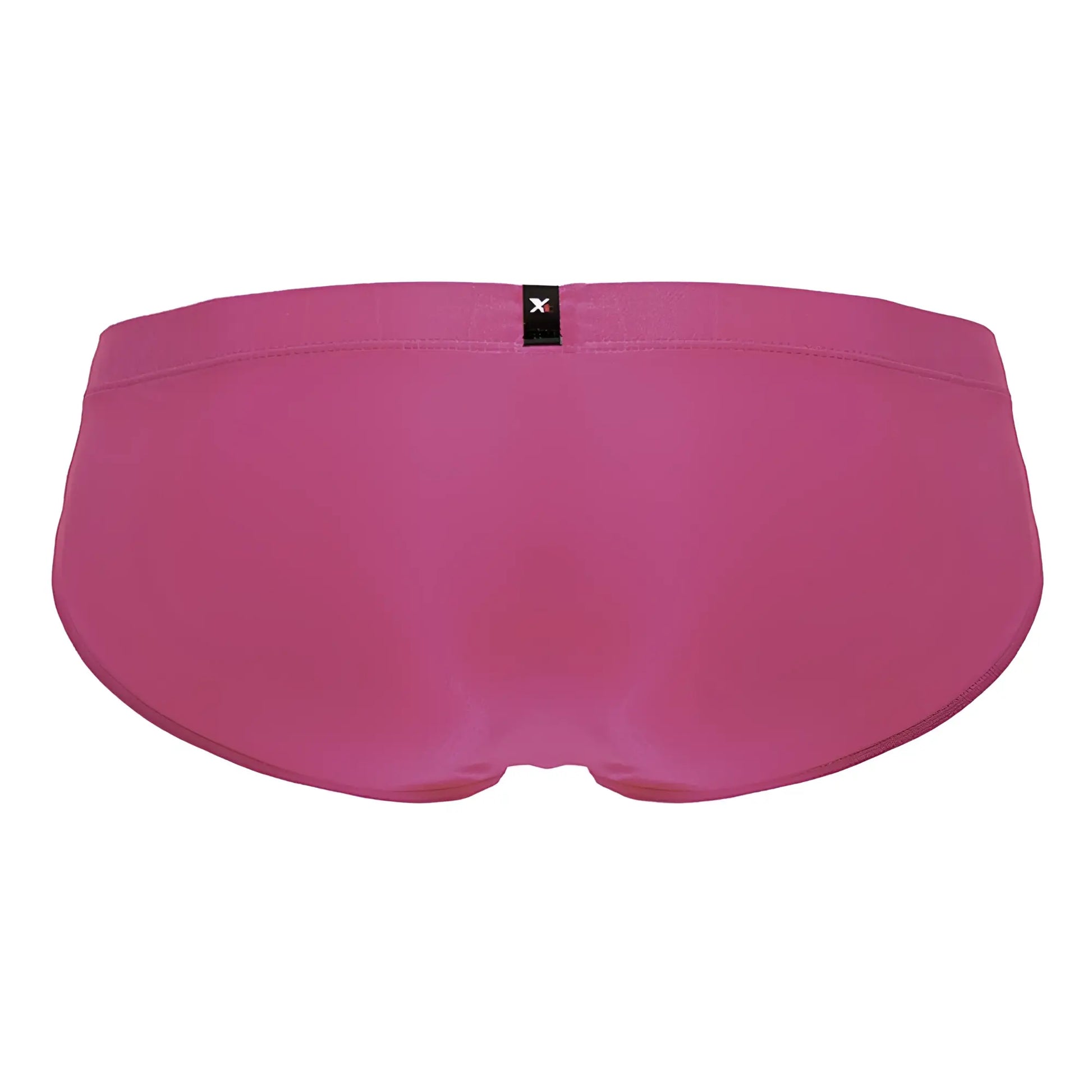 A vibrant fuchsia xtremen 91233 microfiber men’s brief with smooth stretchy fabric and black brand tag at the waistband