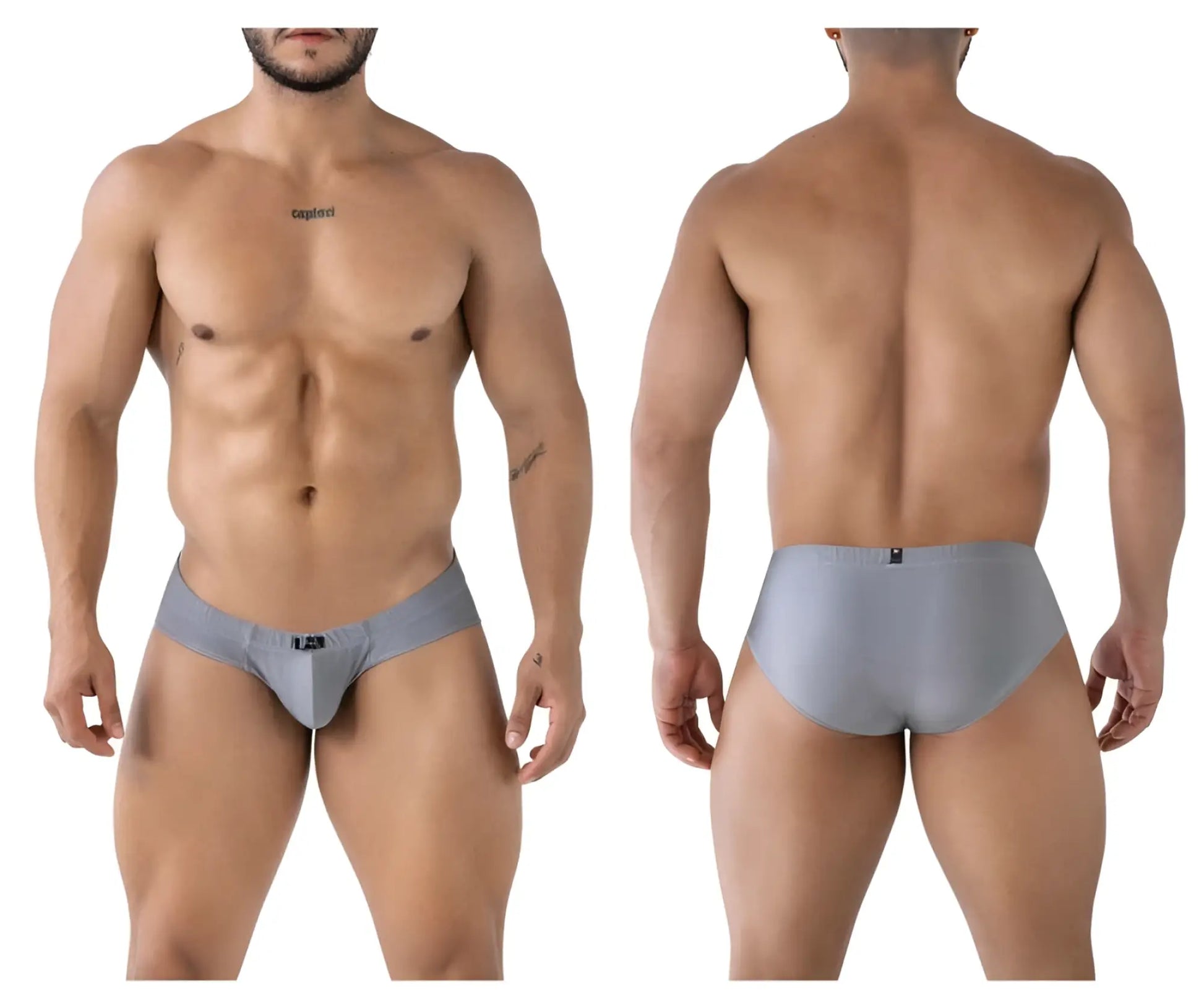 Gray xtremen 91233 microfiber briefs with sleek form-fitting design and subtle branded waistband in front view