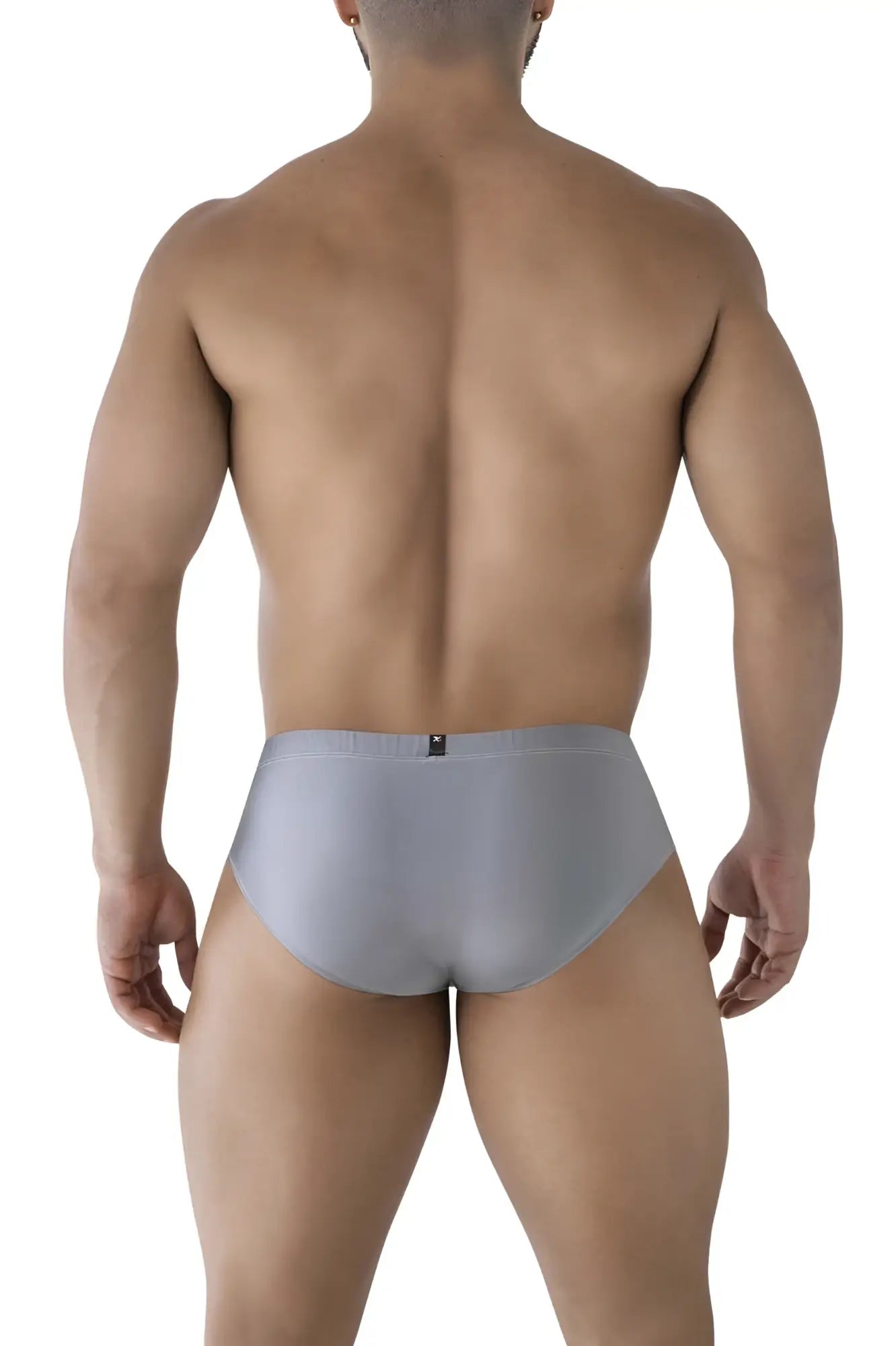 Gray xtremen 91233 microfiber briefs with smooth form-fitting fabric and a small black brand tag at the waistband