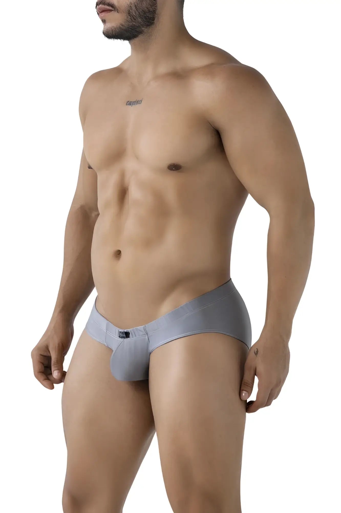 Gray xtremen 91233 microfiber men’s briefs with subtle textured pattern and small black logo on the front
