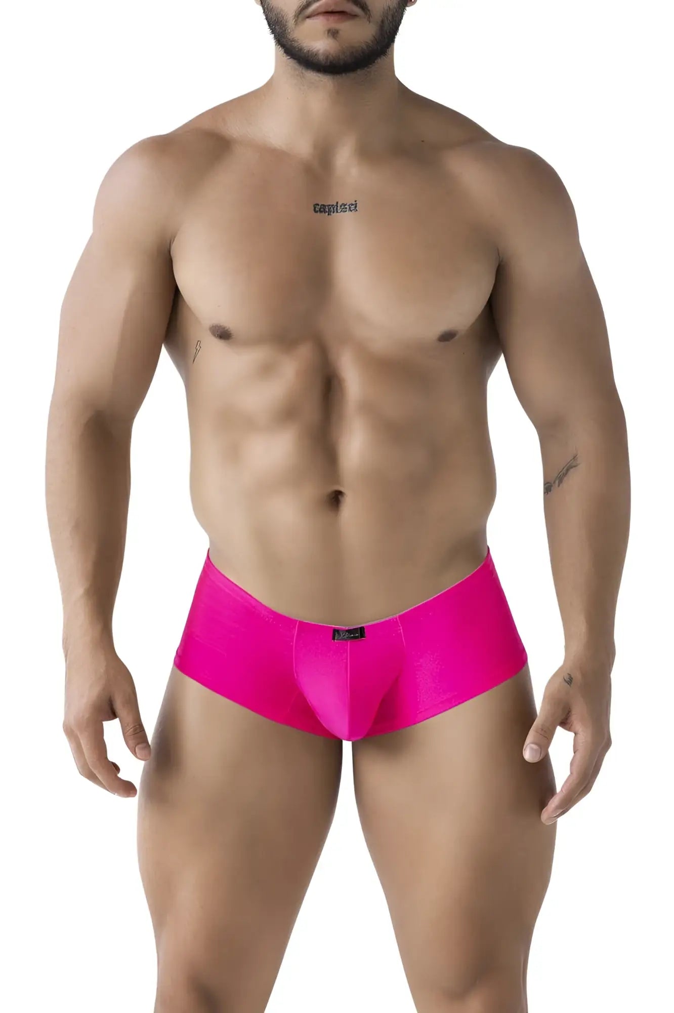 Xtremen 91234 microfiber trunks in bright fuchsia featuring form-fitting sleek fabric and a black waistband brand tag