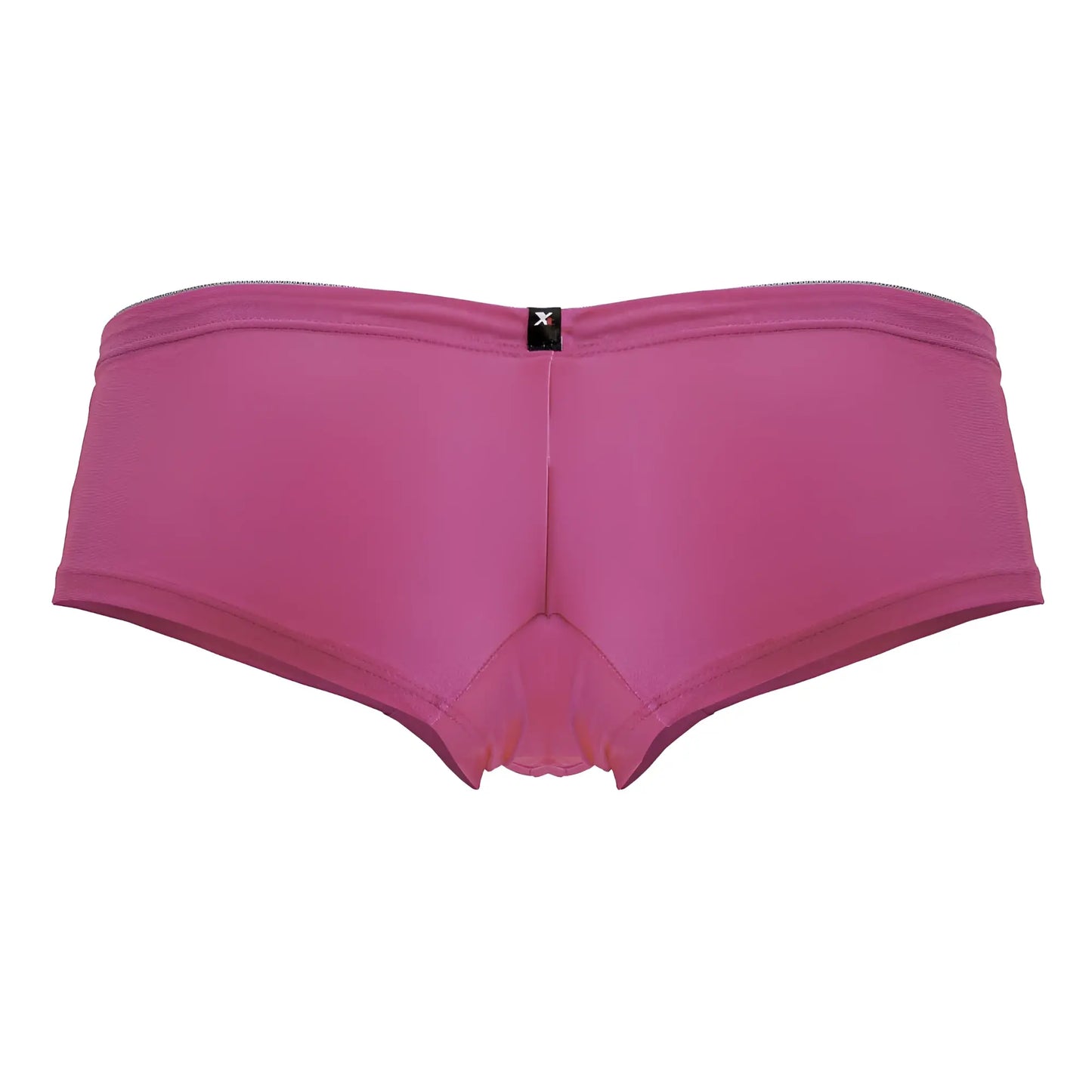 A pair of vibrant fuchsia xtremen 91234 microfiber trunks with smooth stretchy fabric and subtle center seam detail