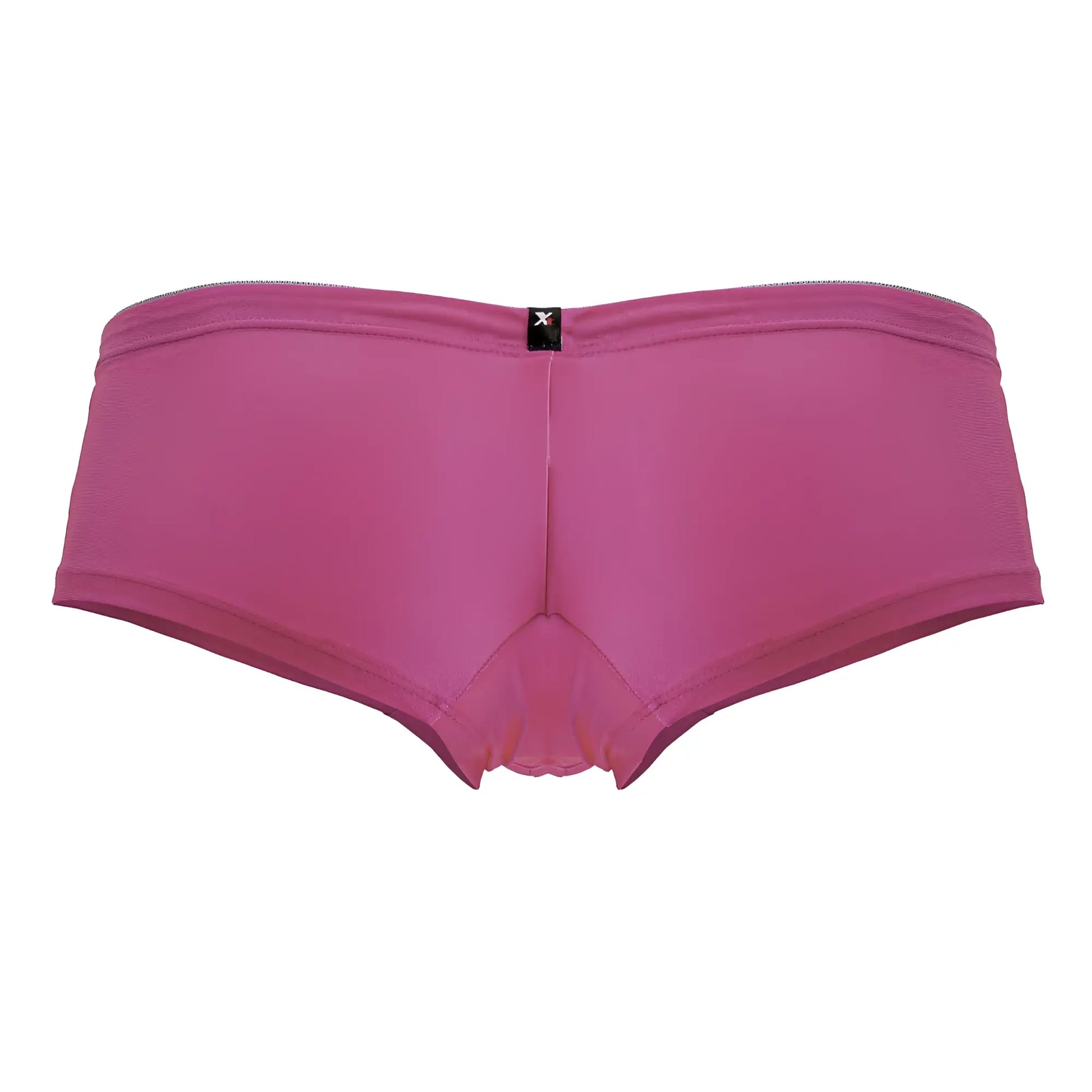 A pair of vibrant fuchsia xtremen 91234 microfiber trunks with smooth stretchy fabric and subtle center seam detail