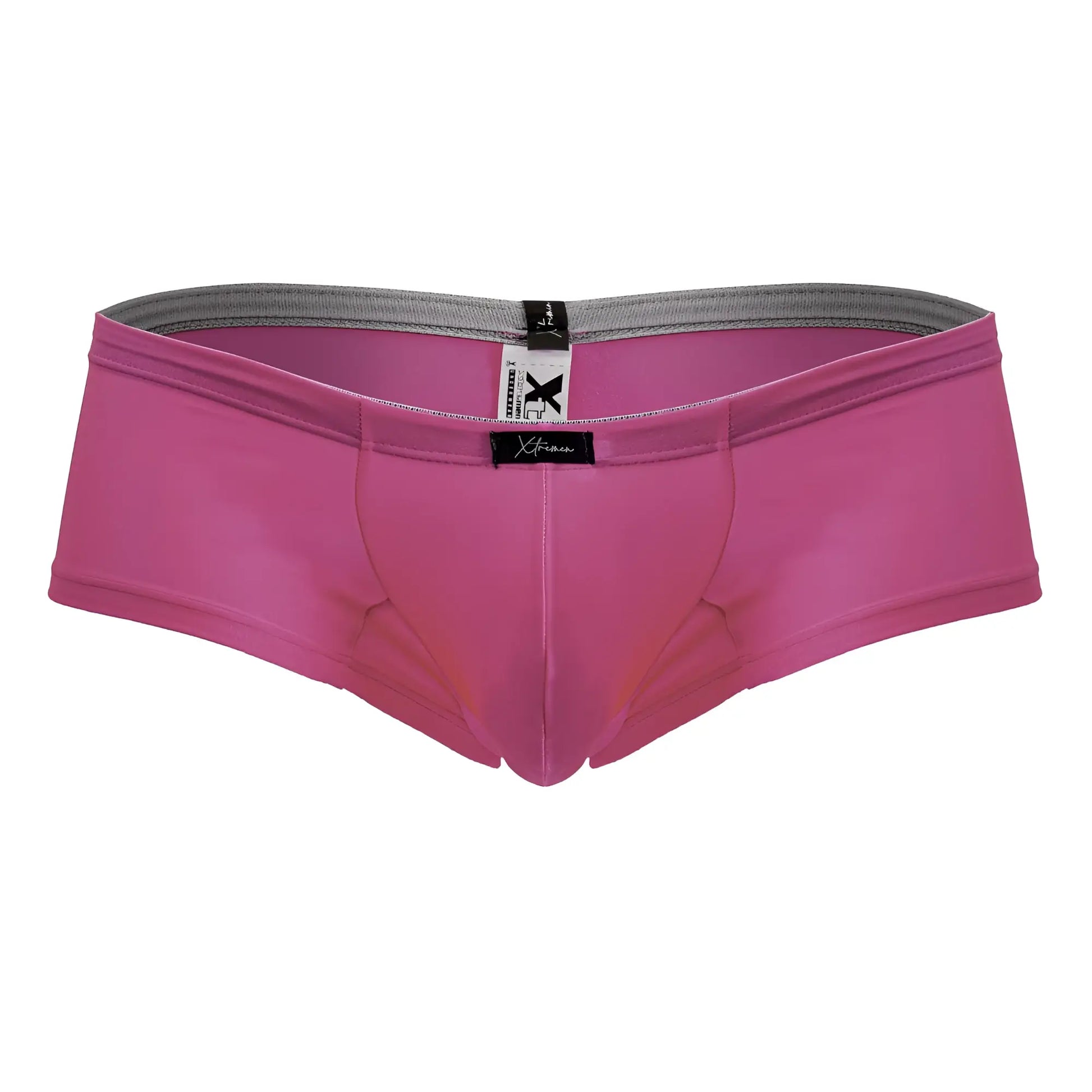 Pink xtrmn xtremen 91234 microfiber briefs in fuchsia with gray waistband and smooth form-fitting fabric
