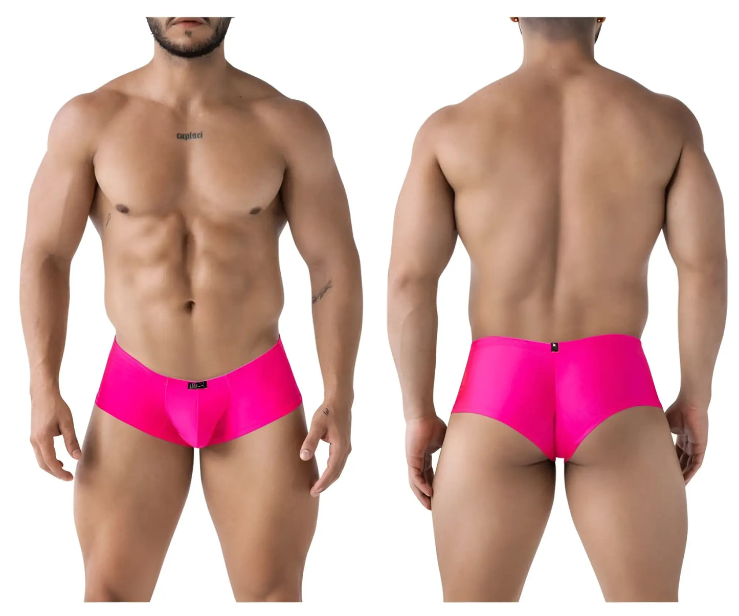 Vibrant pink xtremen 91234 microfiber trunks with a sleek form-fitting design and black brand tag on the waistband