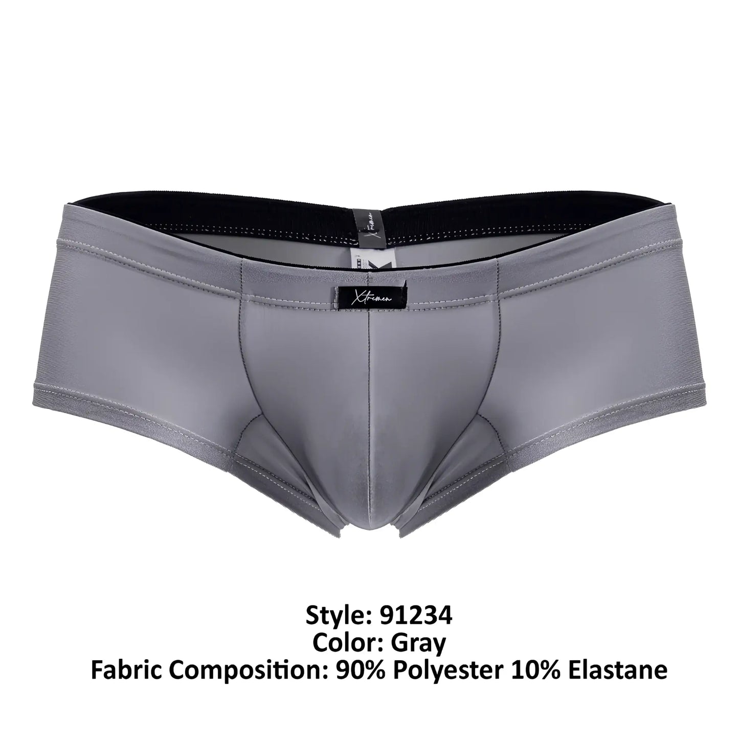 Gray xtremen 91234 microfiber trunks men’s briefs with black elastic waistband and subtle stitching details