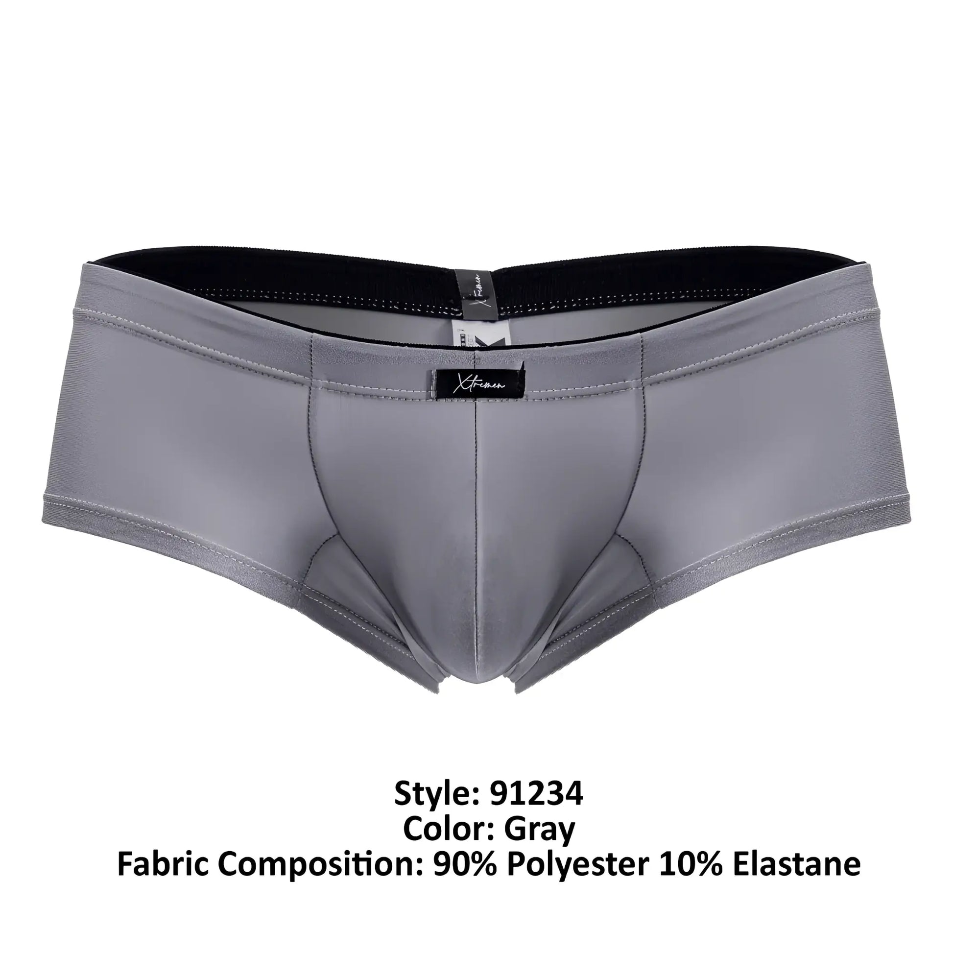 Gray xtremen 91234 microfiber trunks men’s briefs with black elastic waistband and subtle stitching details