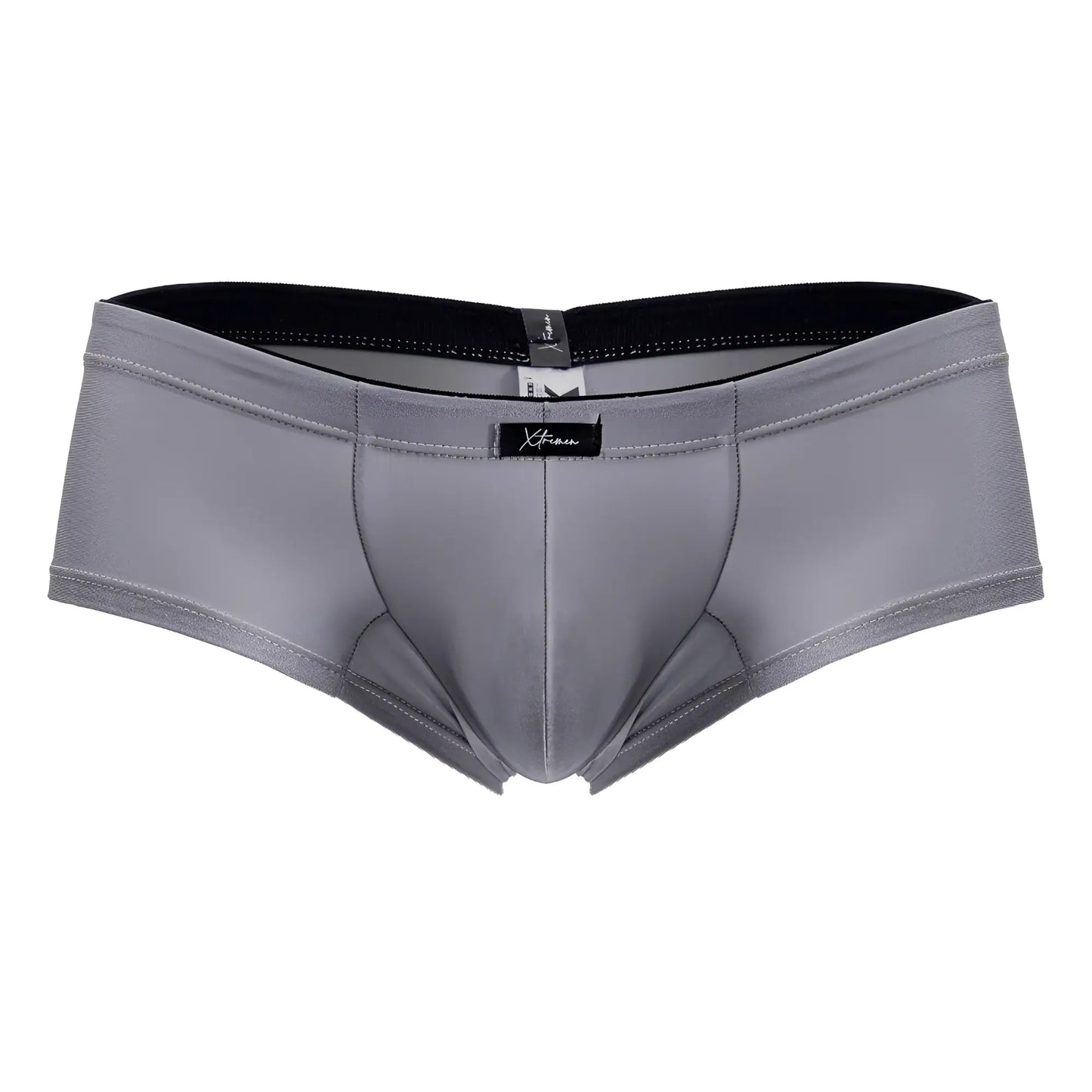 Gray xtremen 91234 microfiber trunks with black waistband and subtle stitching details for men