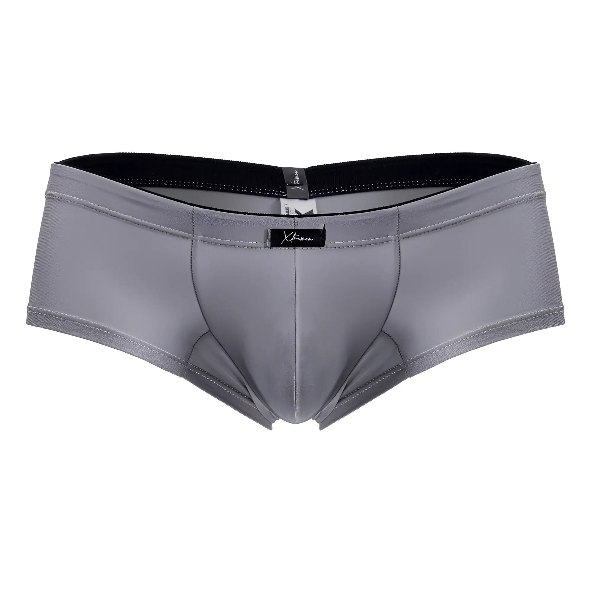 Gray xtremen 91234 microfiber trunks with black waistband and subtle stitching details for men