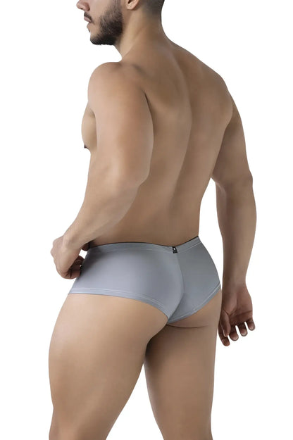 Gray xtremen 91234 microfiber trunks with form-fitting texture and small black zipper on the back side