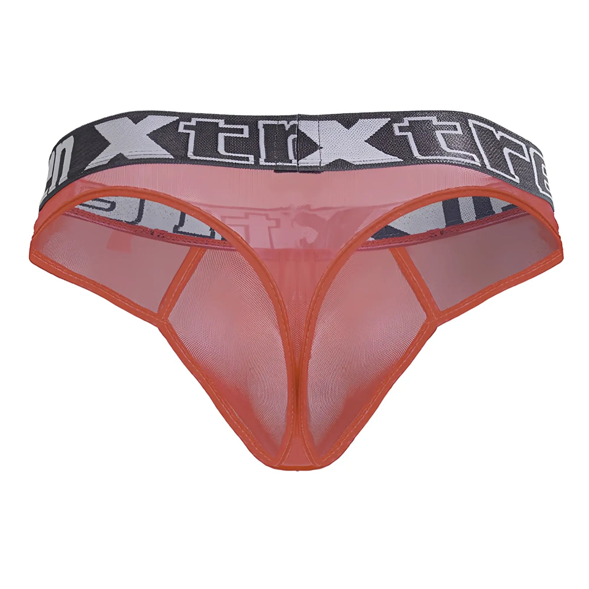 Orange mesh xtremen 91235 microfiber thong with black and gray elastic waistband featuring xtreme logo