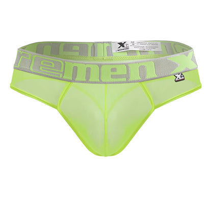 Bright neon green microfiber mesh briefs with gray elastic xc logo waistband from Xtremen 91235 micro thong line
