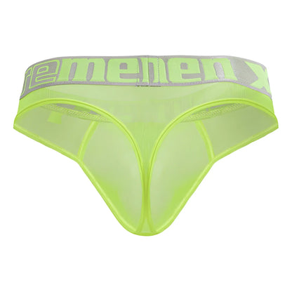 Lime green sheer mesh menenx briefs with gray elastic waistband xtremen 91235 microfiber thongs neon green