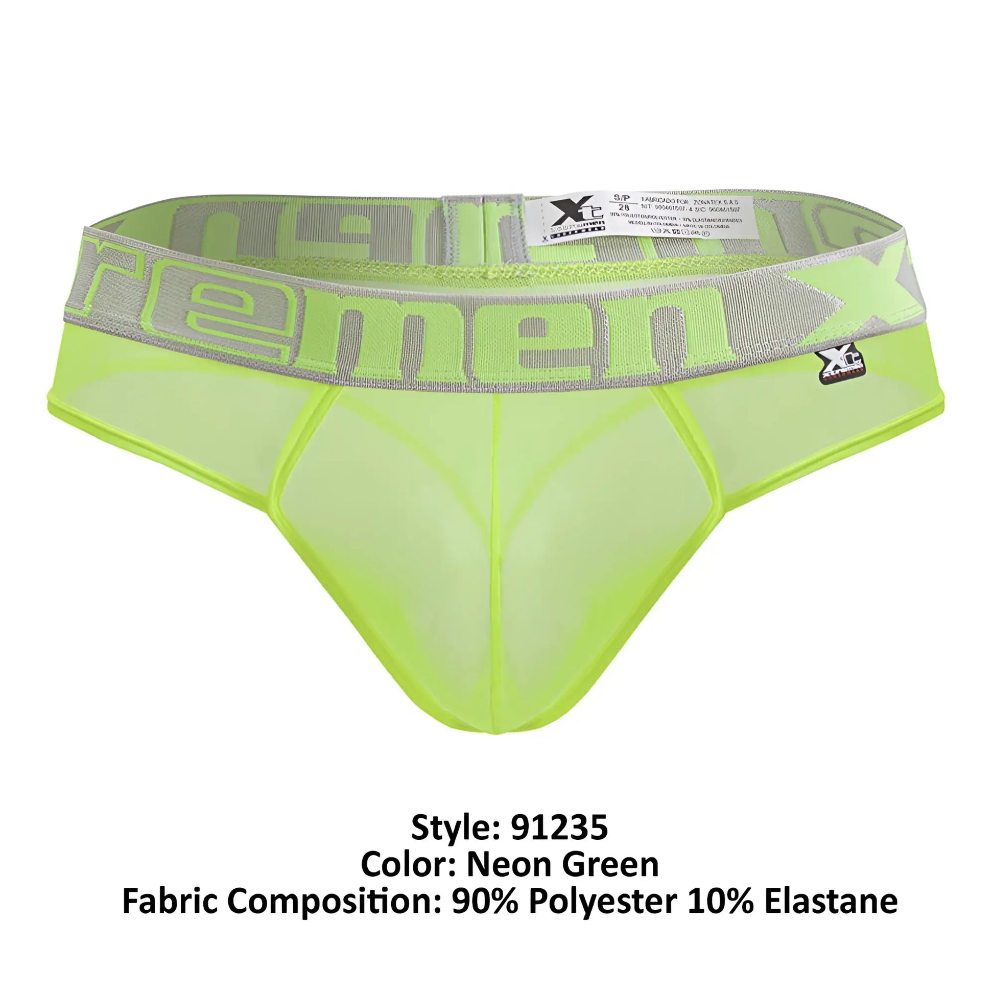 Neon green microfiber mesh briefs with gray xc logo waistband from xtremen 91235 collection